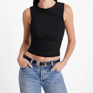 NWT Express Body Contour Ruched Mesh Black High Neck Tank Size S